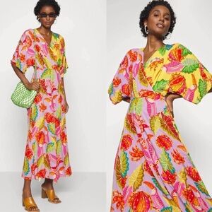 Farm Rio Mixed Beaks & Bananas Maxi Wrap Dress
